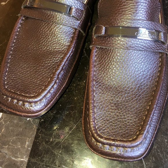 Calvin Klein Tumbled Leather Driver Loafers (Brown) - Picture 8 of 9